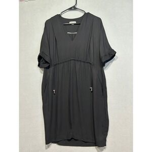WHISTLES Black Shift Dress Size 6 V Neck Drawstring Waist Minimalist Work Casual